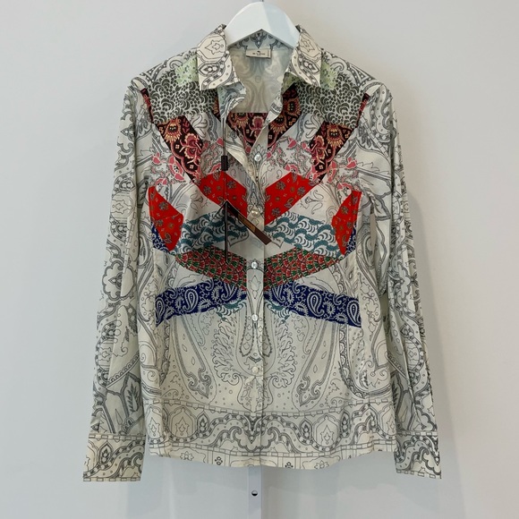 ETRO WHITE MULTI COTTON SHIRT SIZE IT 44 / US 8 NWTS! - Picture 8 of 17